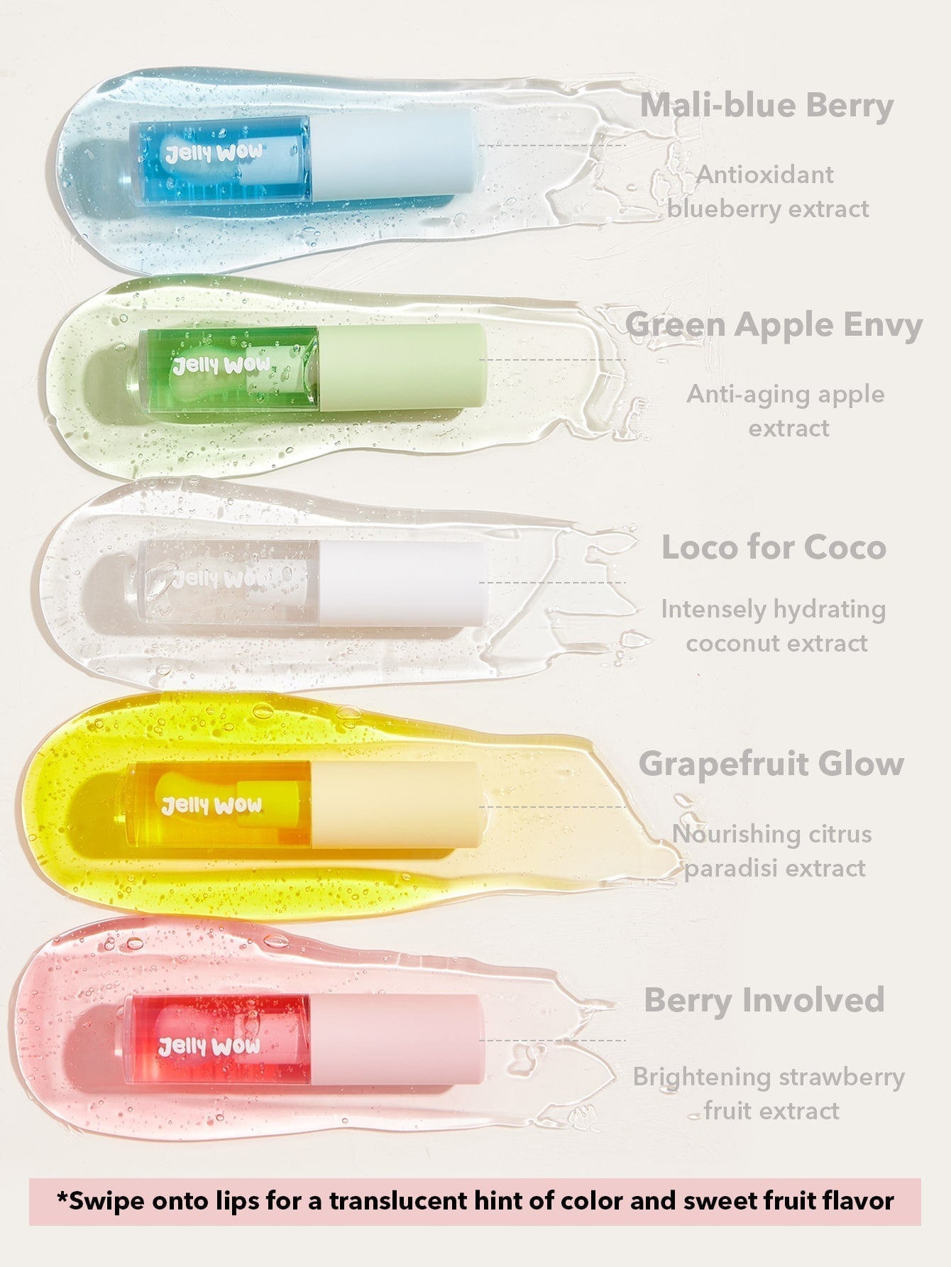 SHEGLAM Jelly Wow Hydrating Non-Sticky Lip Oil Moisturizing Plumping Lip Gloss (Pack of 5 )