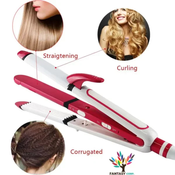 KEMEI KM-1291 3-in-1 Hair Straightener & Curler – Ceramic Hair Styler