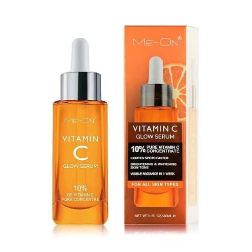 Vitamin C glow serum with packaging on a white background