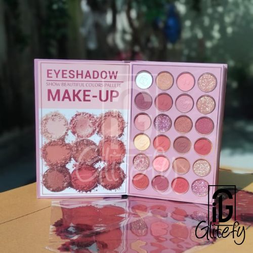 Mocallure 5 Step Make-up eyeshadow palette with pink packaging on a reflective surface