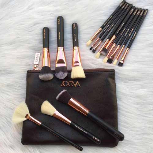 Zoeva 15-Piece Makeup Brush Set – Professional Essential Kit with Brown Brush Bag