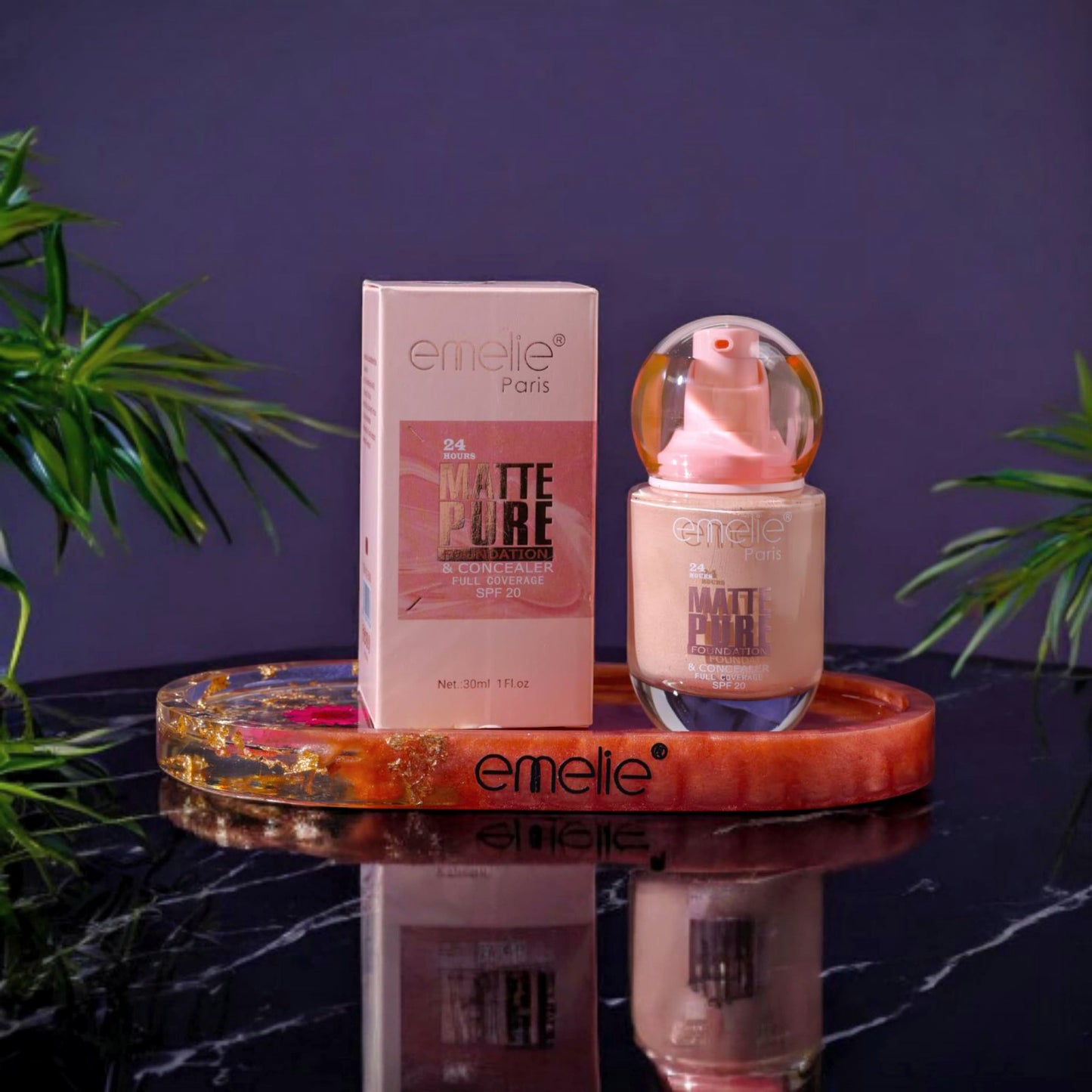EmelieÂ® 24HR Matte Pure Foundation & Concealer â€“ Full Coverage, SPF 20 (30ml)