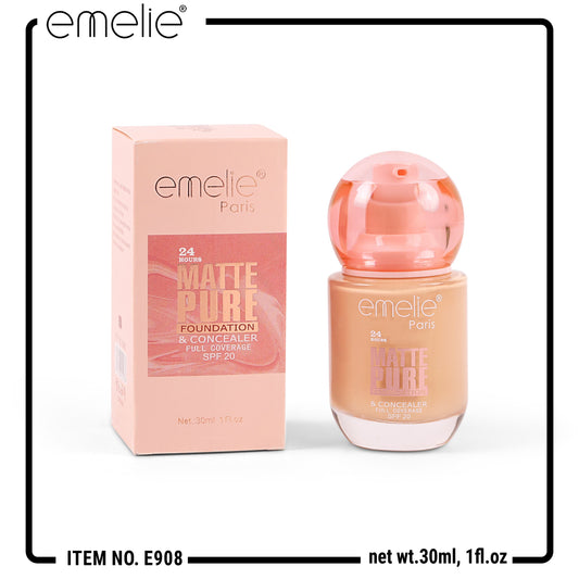 EmelieÂ® 24HR Matte Pure Foundation & Concealer â€“ Full Coverage, SPF 20 (30ml)