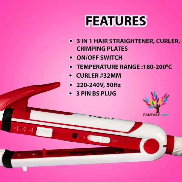 Hair Straightener and Curler, 3-in-1 Ceramic Hair Curling Iron & Hair Straighteners & Crimper Hair Styler Tools Flat Iron with Worldwide Dual Voltage 100~240V