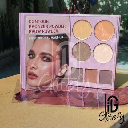 Mocallure 5 Step Makeup palette with color swatches and a model's face on the packaging, branded 'Glitefy'.